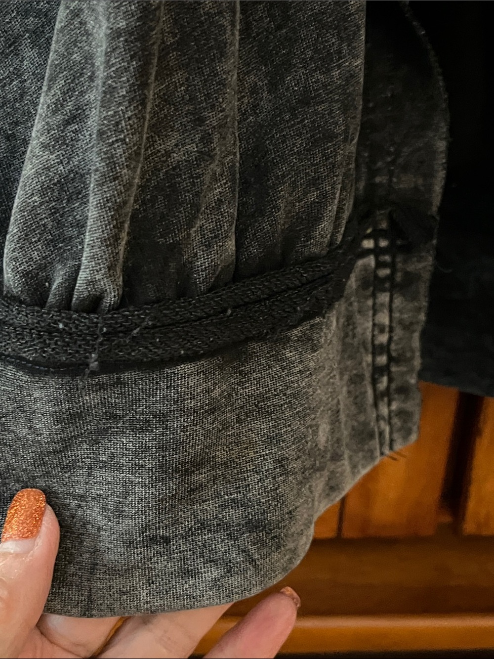 Oli & Hali Oversized Washed Black Fabric/Blue Denim Hooded Jacket w/Pockets - Picture 16 of 16